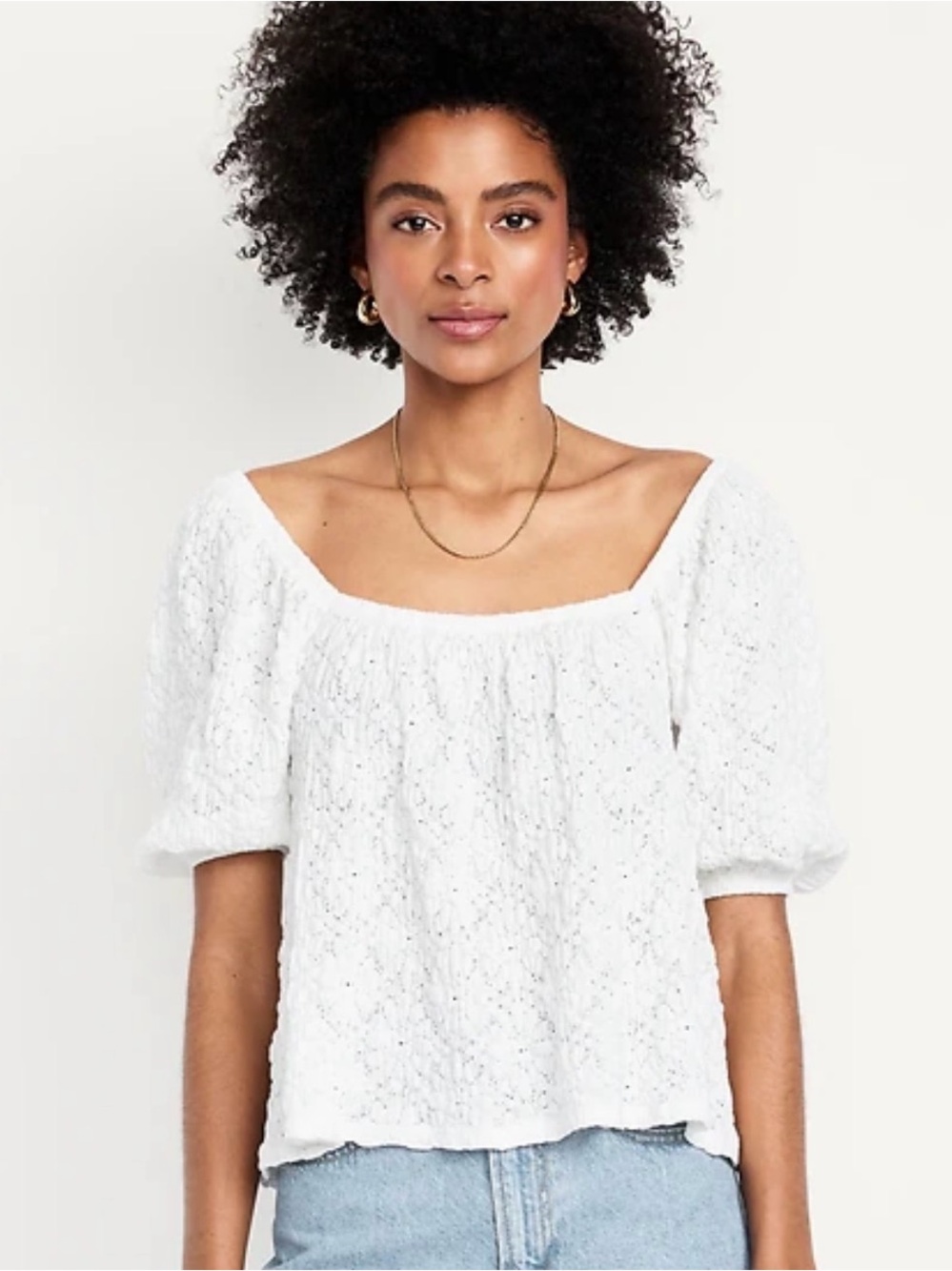 NWT Old Navy White Square-Neck Puff Sleeve Blouse